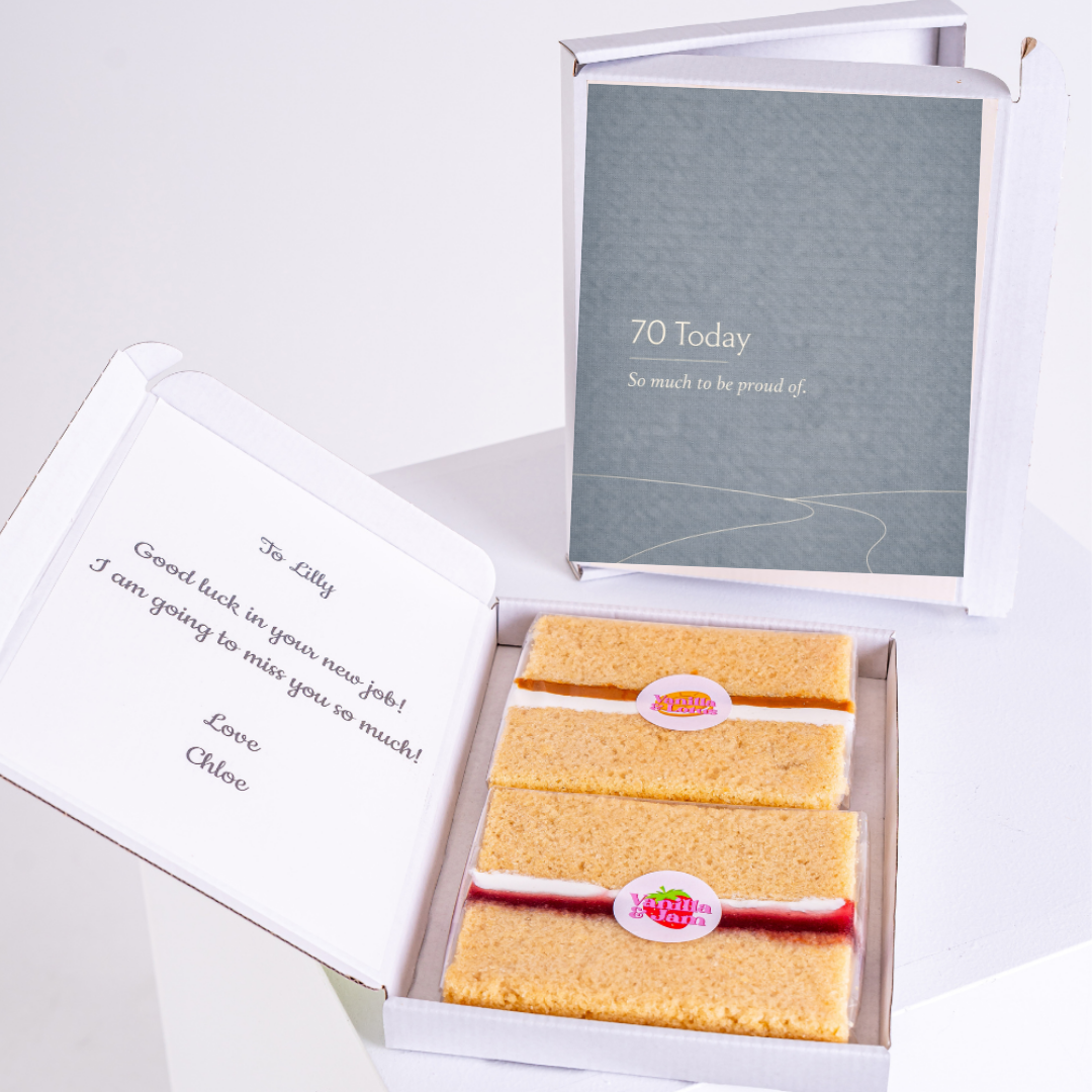 70th birthday cake card gift box with sponge slices and modern design
