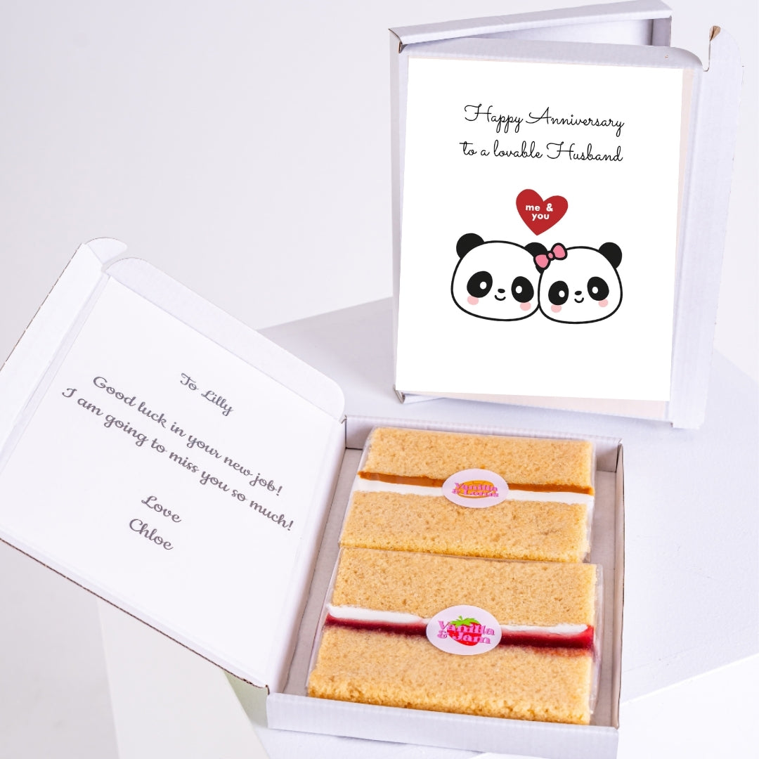 Mum and Dad panda anniversary box with letterbox treats.