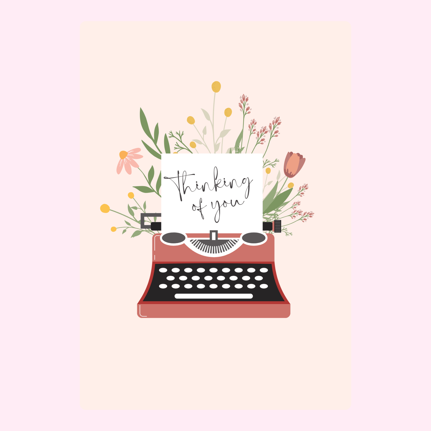 Thinking of you card with typewriter and flowers