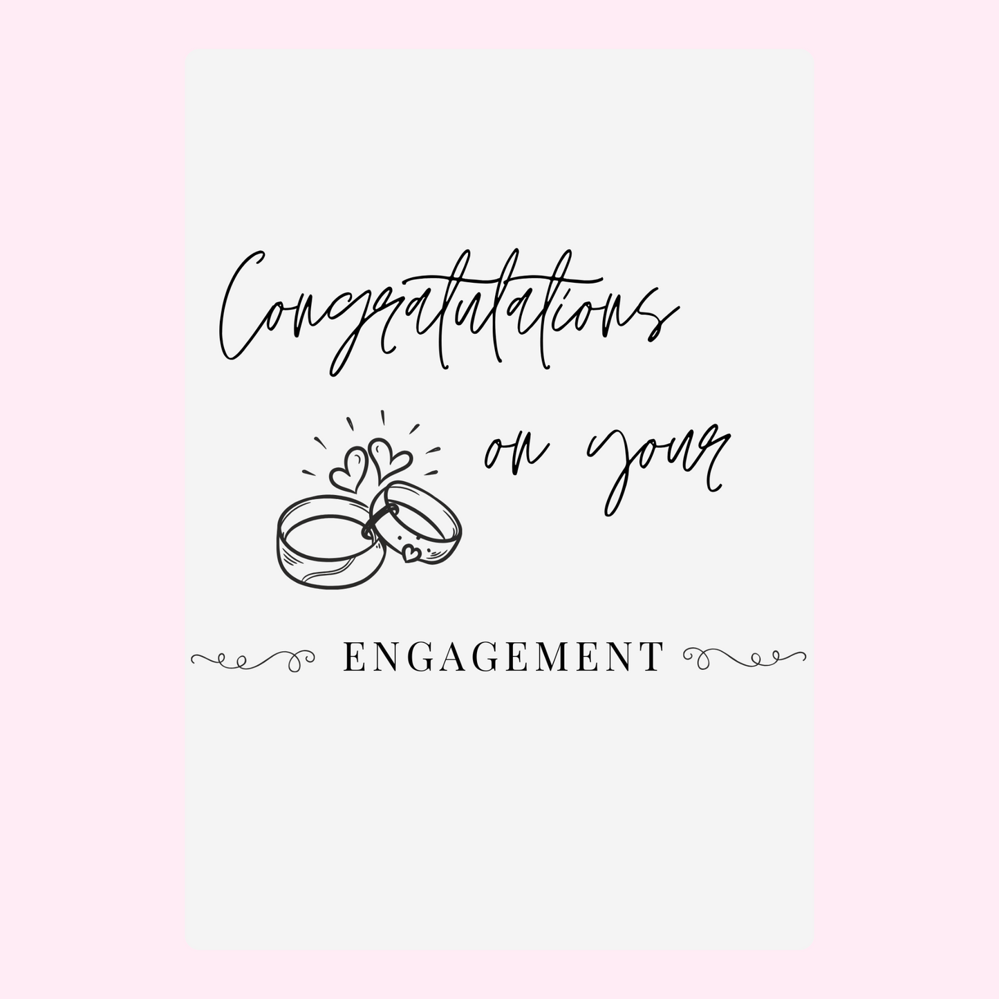 Engagement card with rings, congratulations message,...