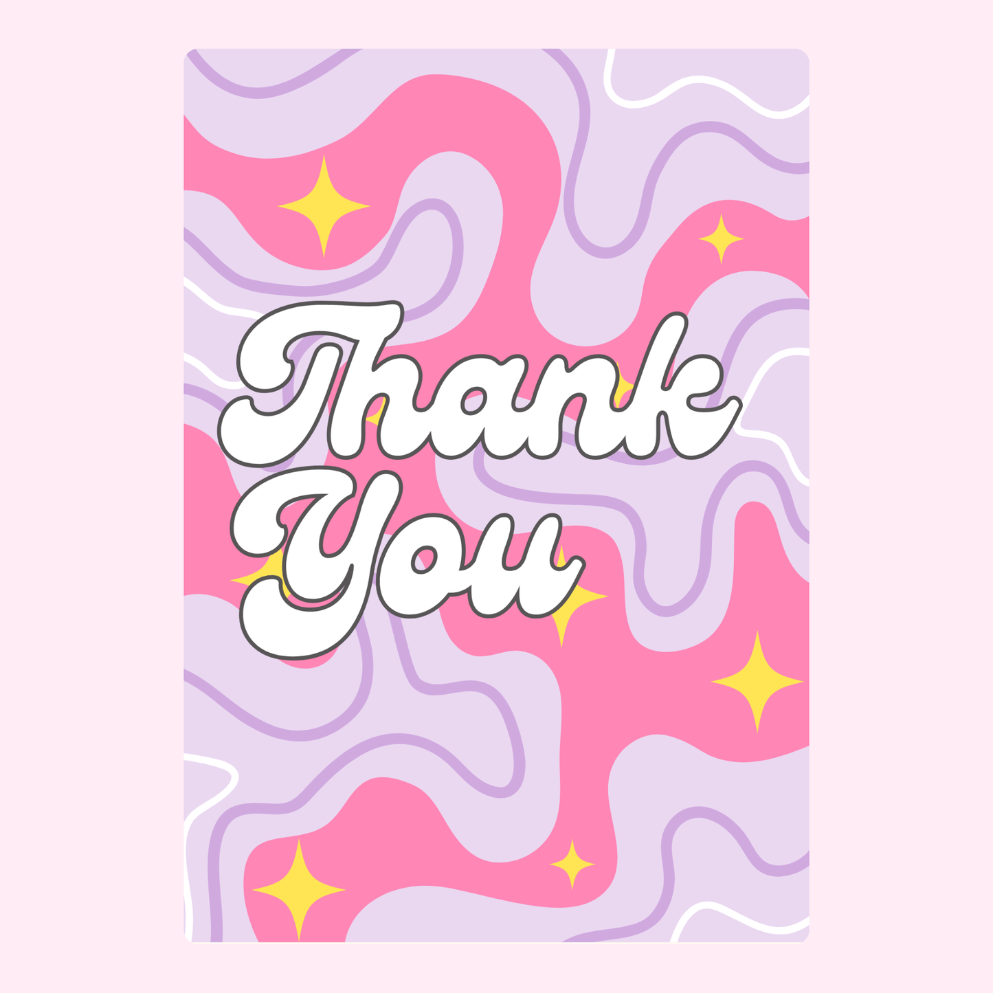 Thank You card with pink and purple wavy design and stars