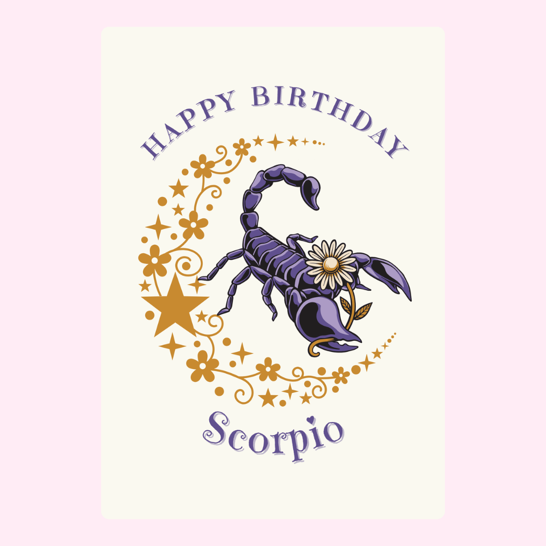 Scorpio birthday card with floral design