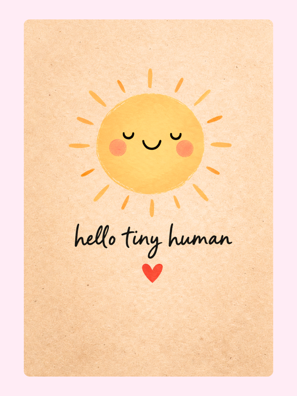 Hello Tiny Human New Baby Cake Card letterbox cake card with freshly baked cake slices
