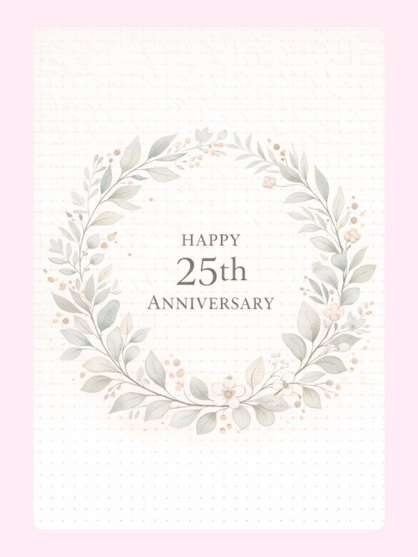 Silver Wreath 25th Anniversary Cake Card letterbox cake card with freshly baked cake slices