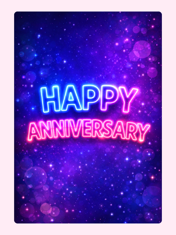 Neon Lights Anniversary Cake Card letterbox cake card with freshly baked cake slices