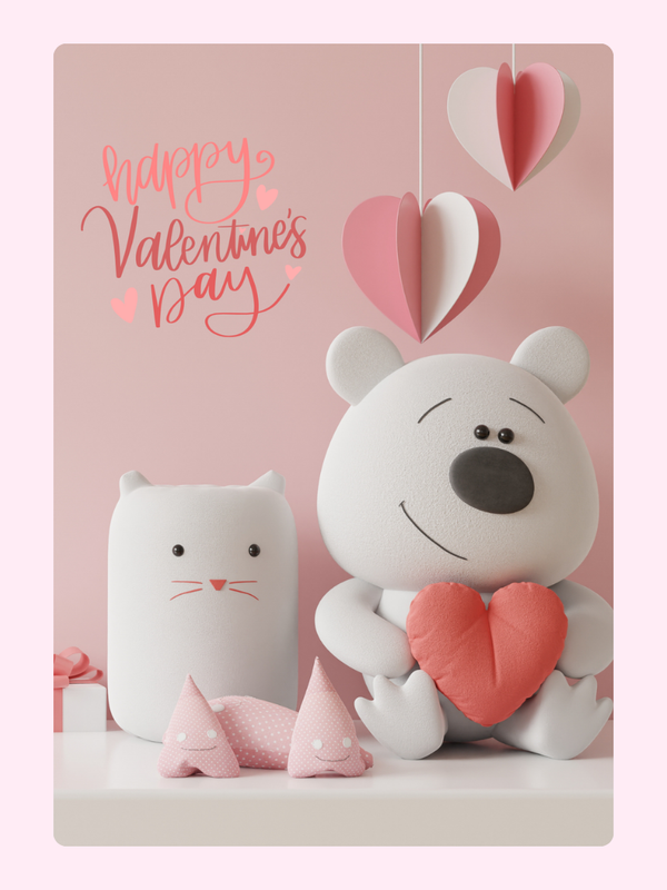 Valentine's Day card with bear and cat