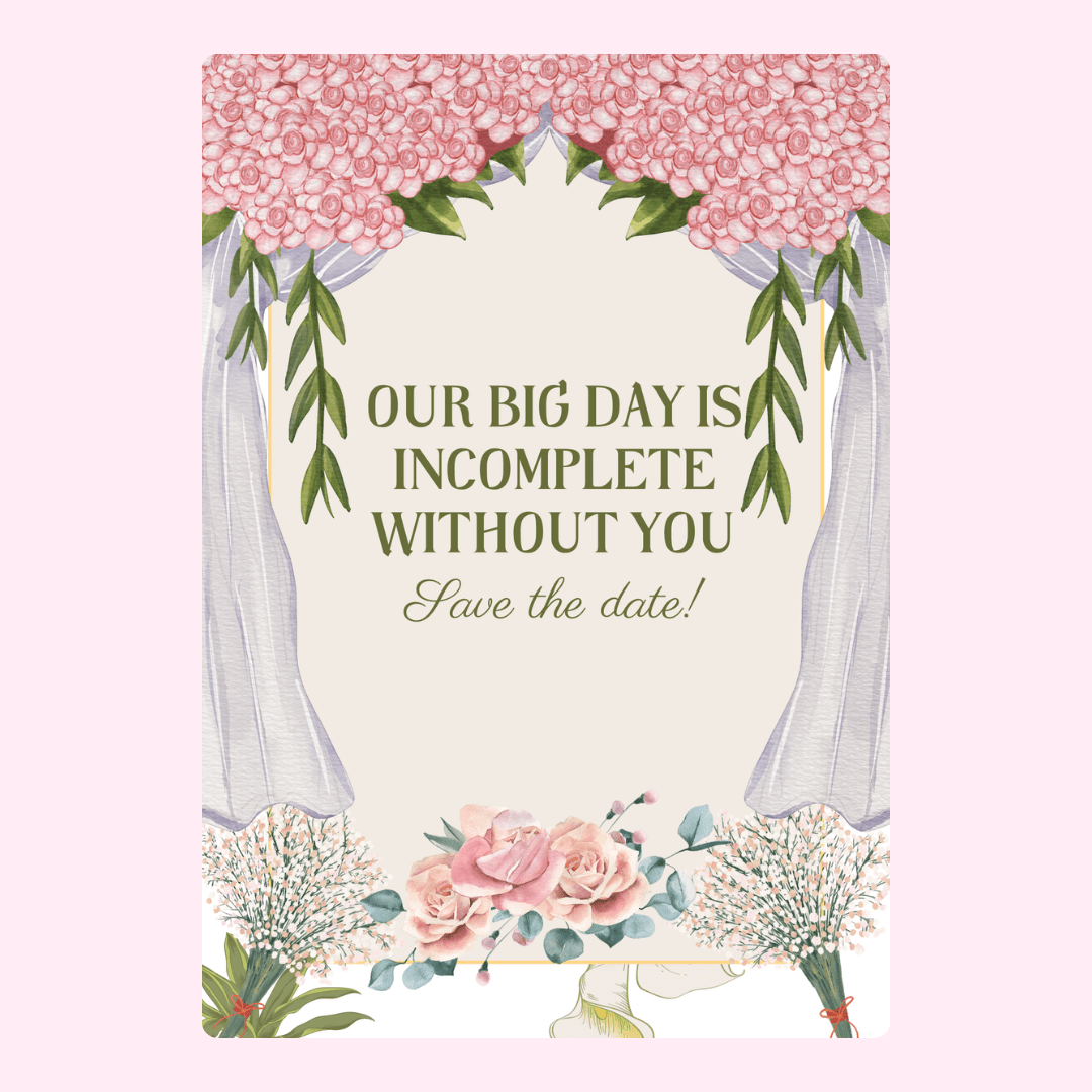Wedding invitation with floral arch, save the date