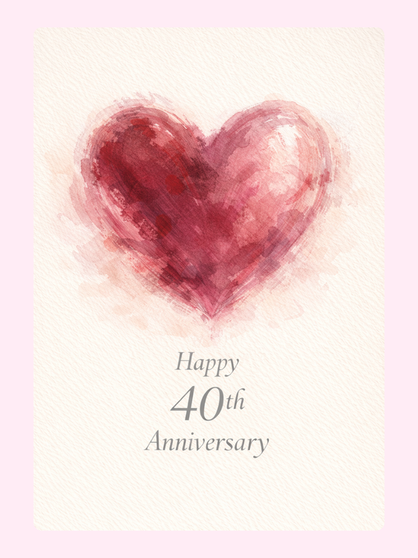 Ruby Heart 40th Anniversary Cake Card letterbox cake card with freshly baked cake slices