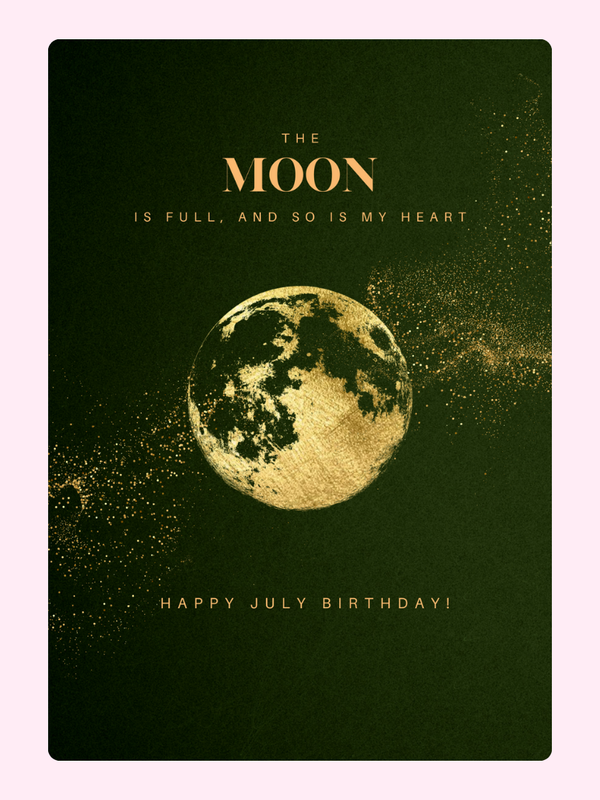 The Moon letterbox cake card with freshly baked cake slices