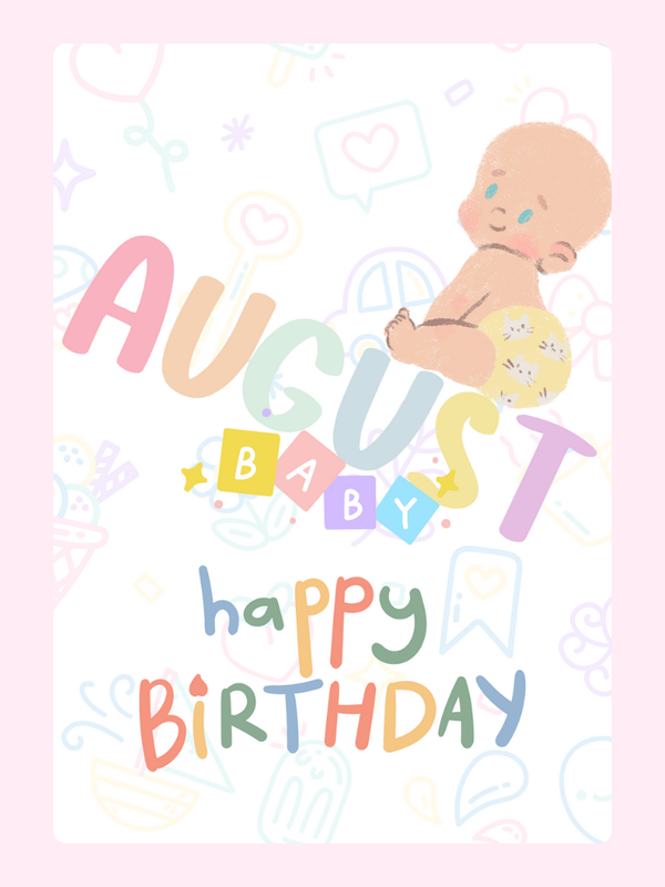 August Baby Pastel Cake Card, birthday