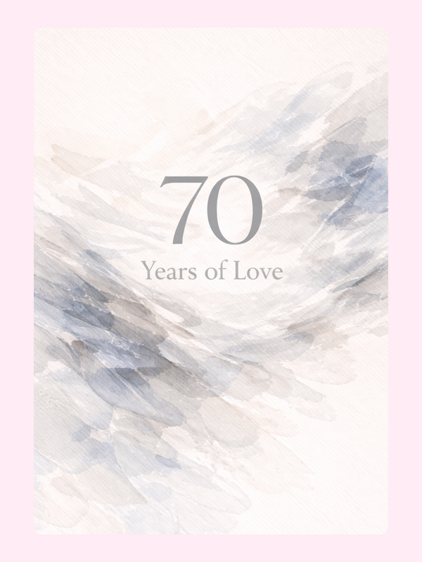 70 Years Of Love Anniversary Cake Card letterbox cake card with freshly baked cake slices