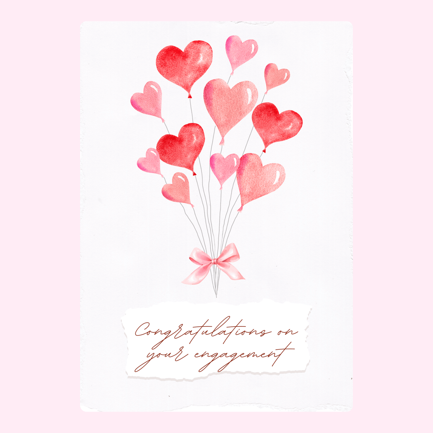 Engagement card with watercolor heart balloons