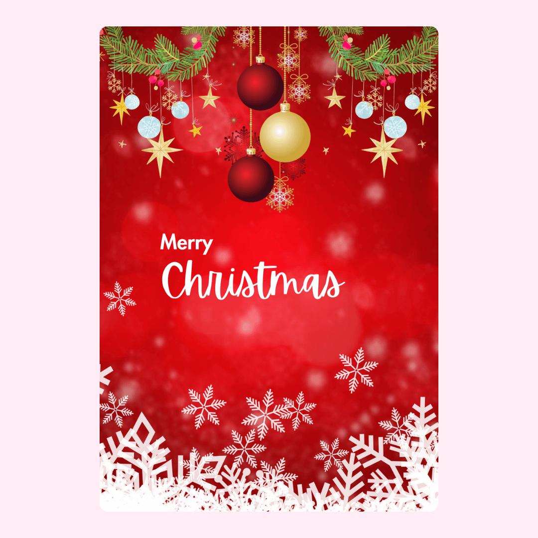 Christmas greeting card with snowflakes and ornaments
