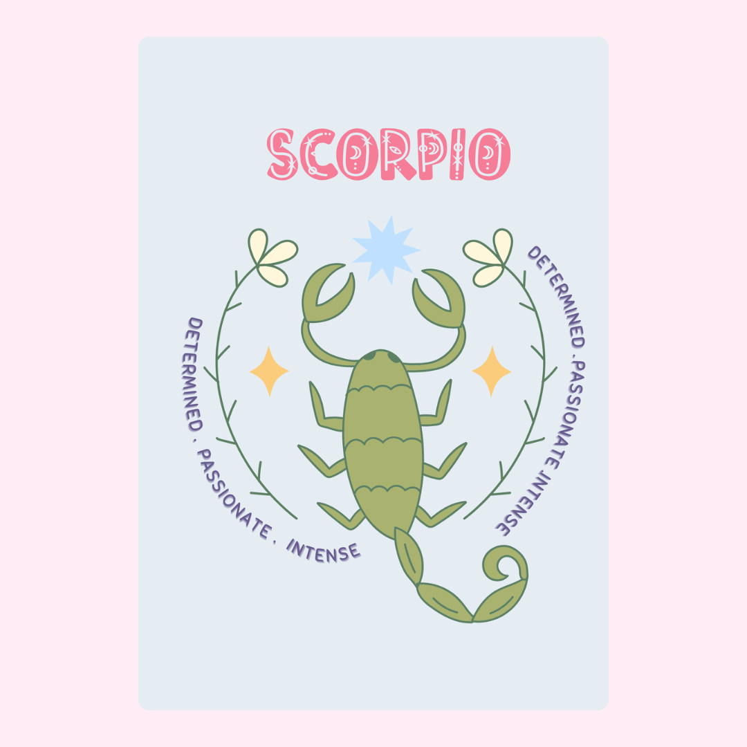 Scorpio zodiac sign illustration - determined, passionate, intense.