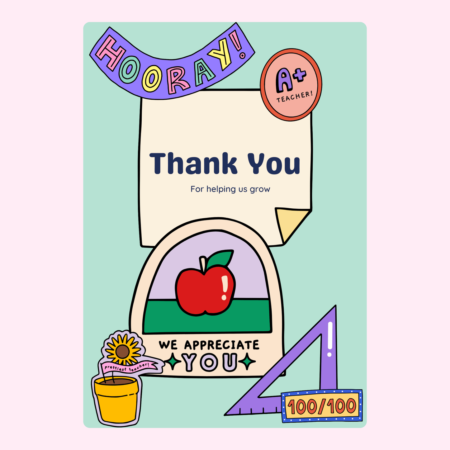 Teacher thank you card, Hooray! message,...