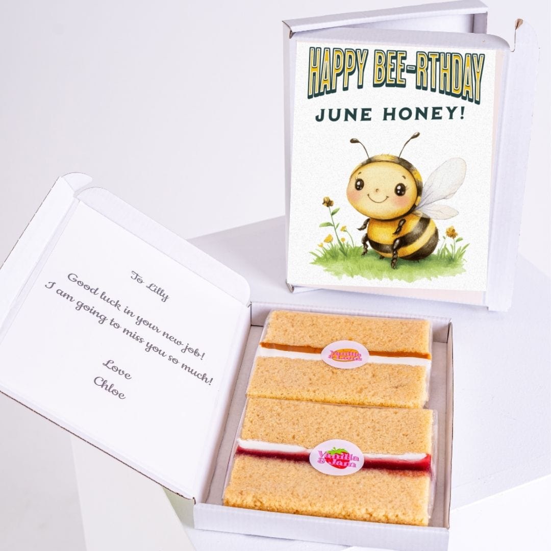 Card and cake in a gift box.