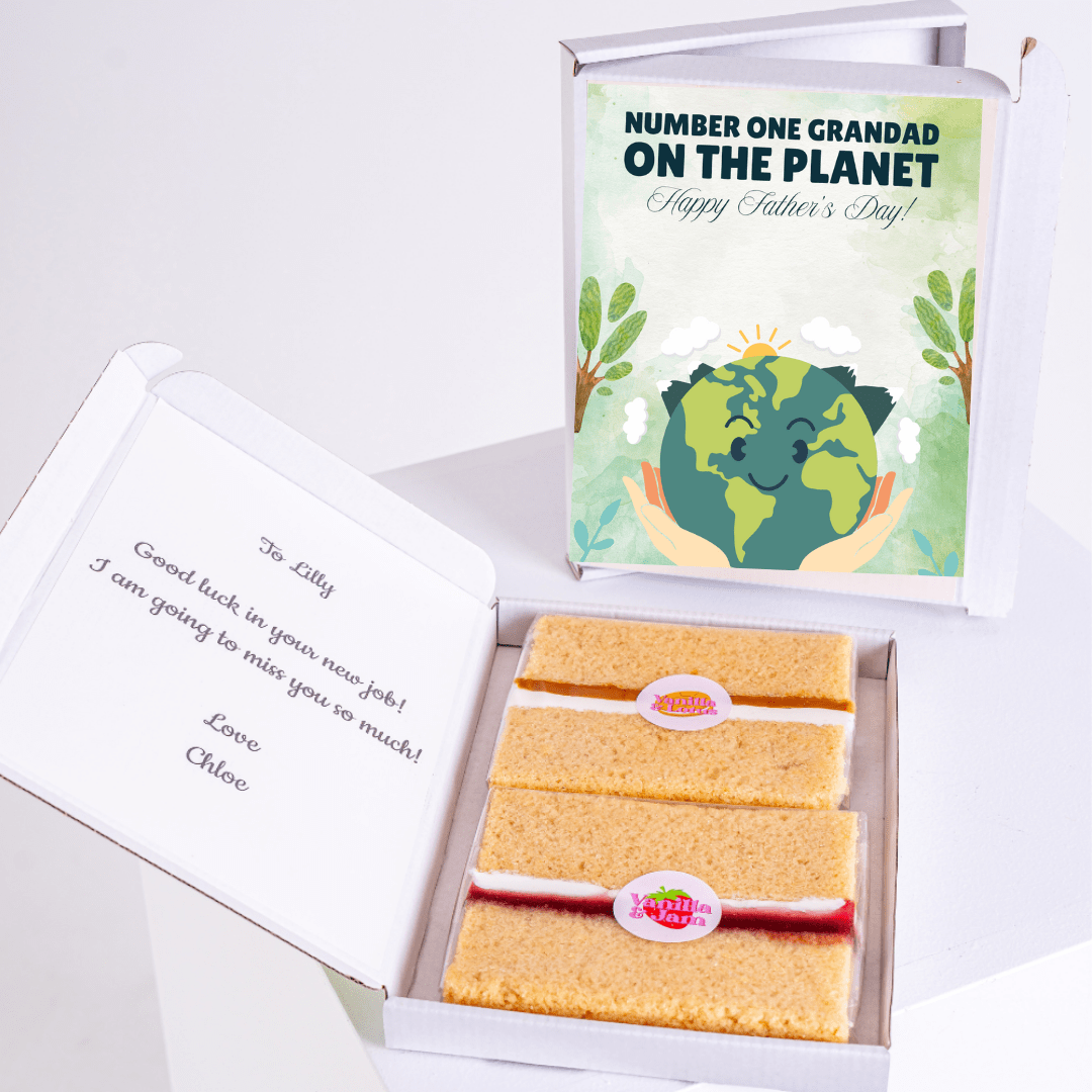 Father's Day gift box with cake and Grandad message.