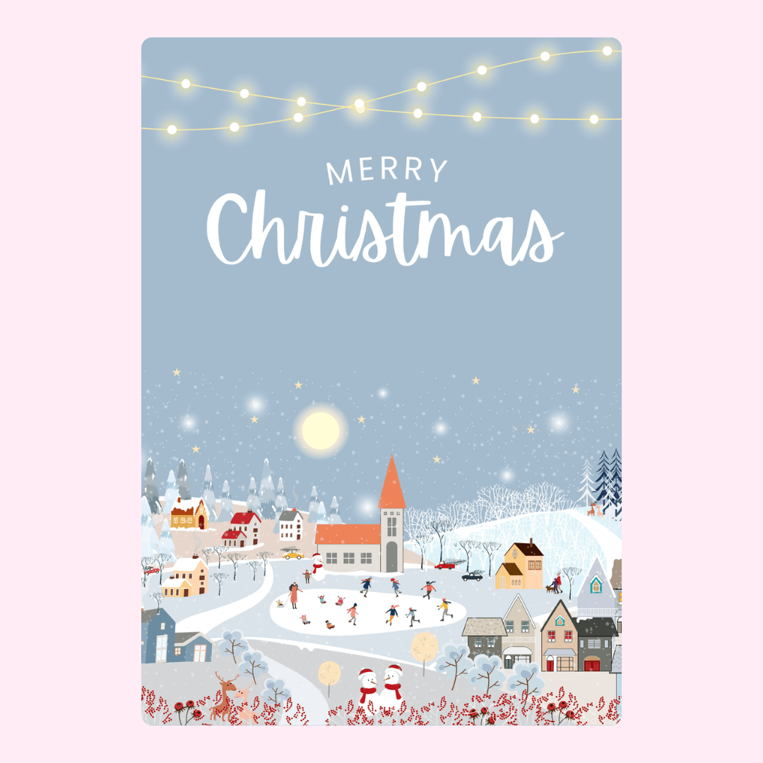 Christmas card illustration with winter village scene