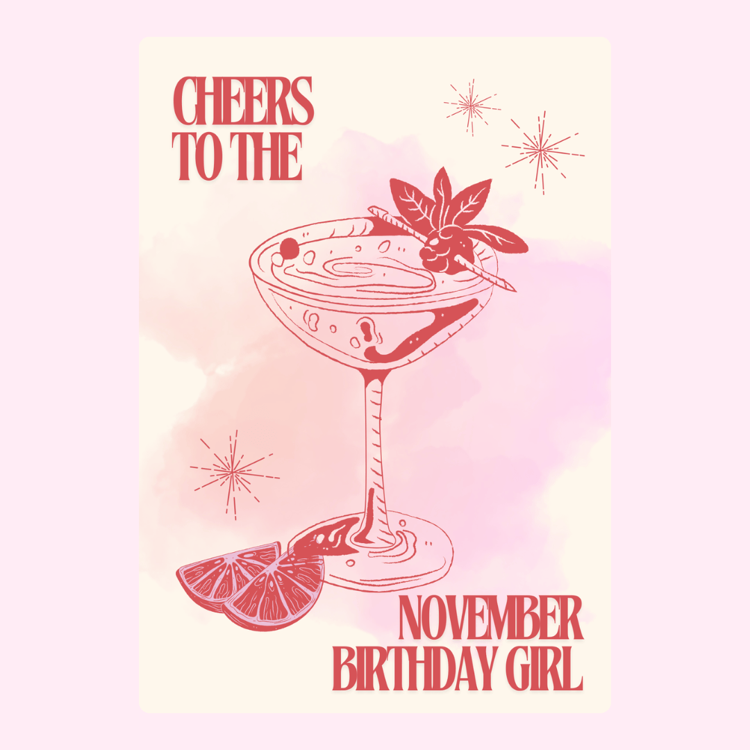 November birthday girl cocktail card