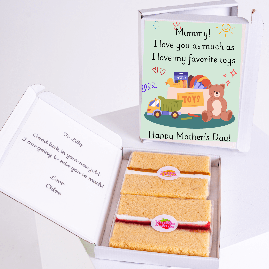 Mother's Day gift box with cake and note for Lilly.