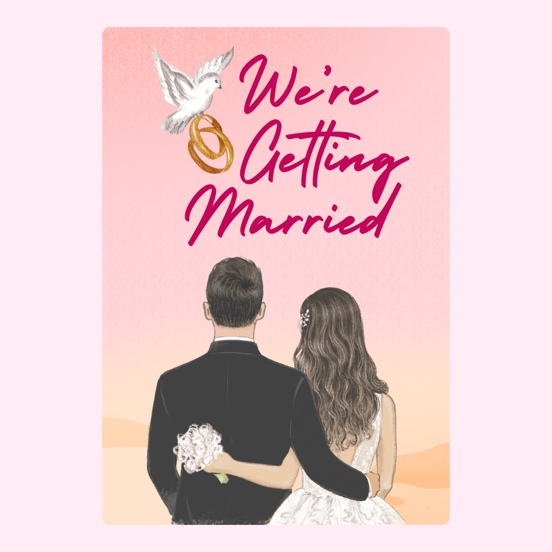 Wedding announcement with couple and dove