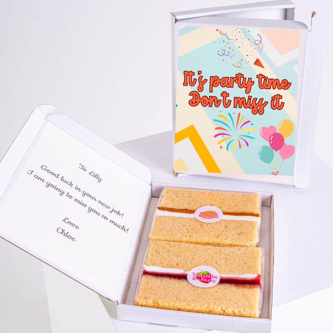 Party cake box with It's party time message for Lilly, 15_3c5d7b81-3e26-406f