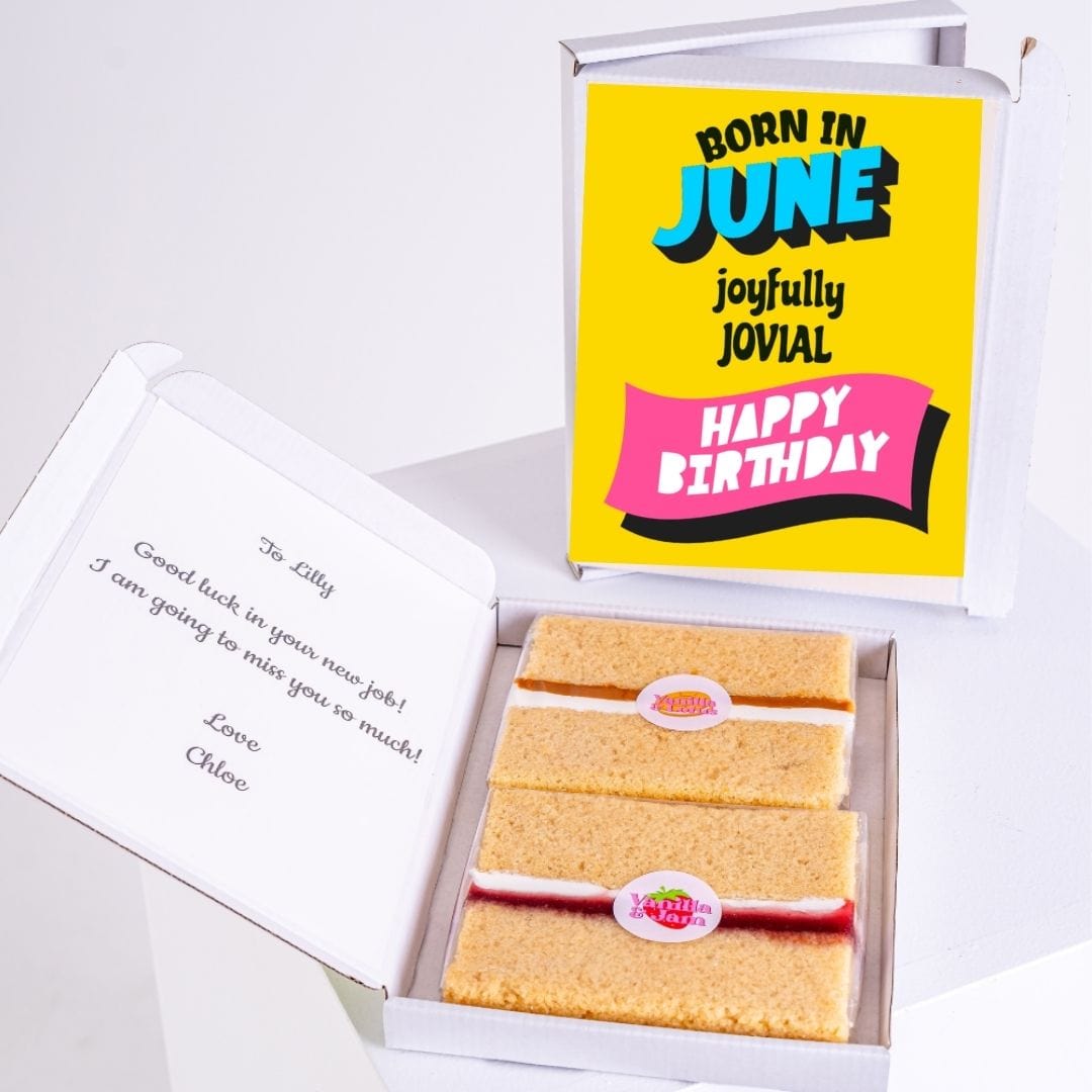 June birthday cake box with message for Lilly.