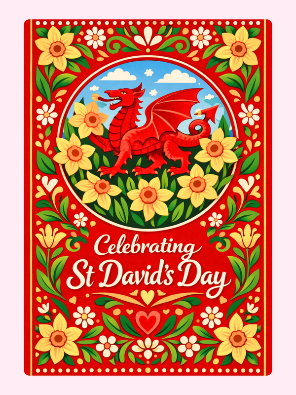 Folk Art Celebrating St David's Day Cake Card