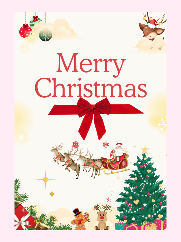 Merry Christmas greeting card with Santa and reindeer
