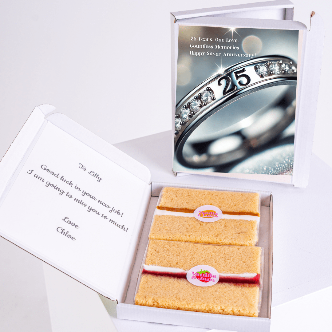 25th Anniversary cake gift with ring & farewell message