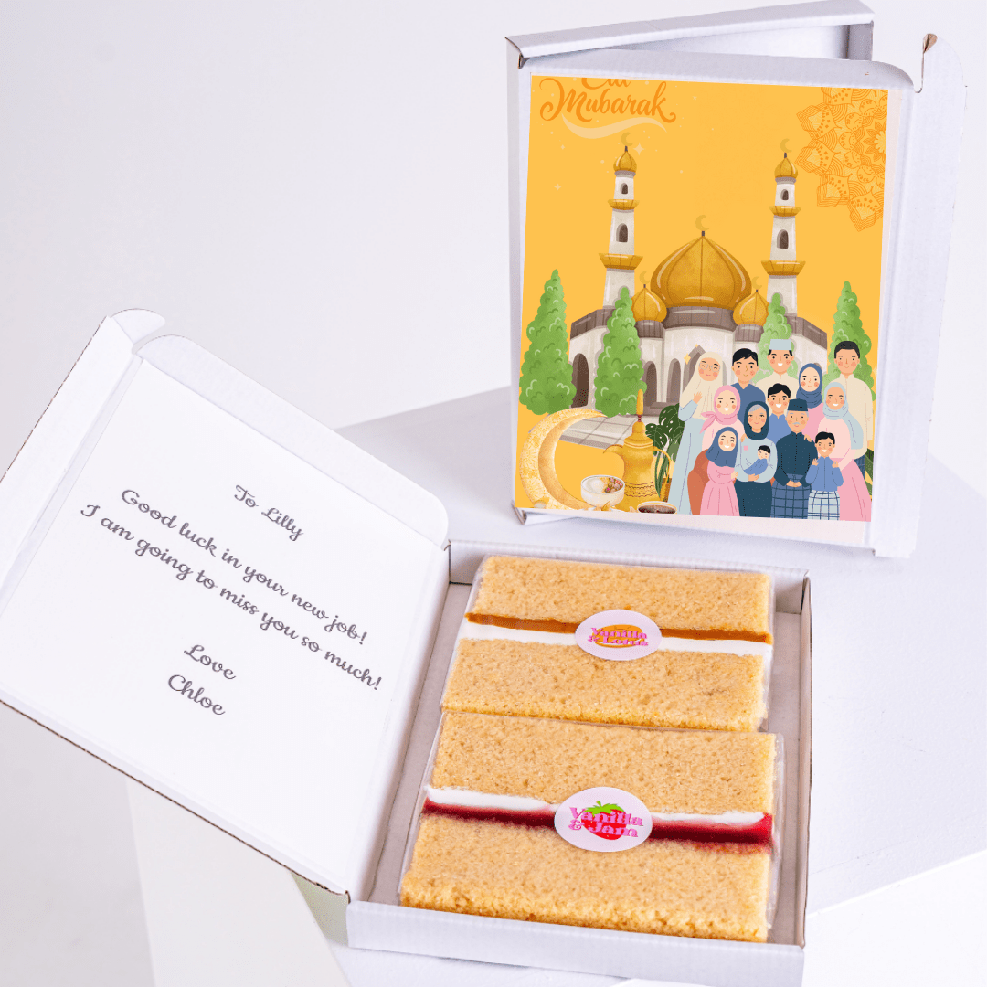 Farewell cake for Lilly with Eid Mubarak card.