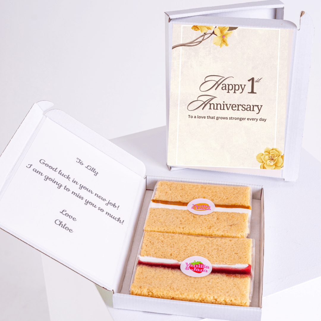 Anniversary cake gift box for Lilly; Happy 1st Anniversary.