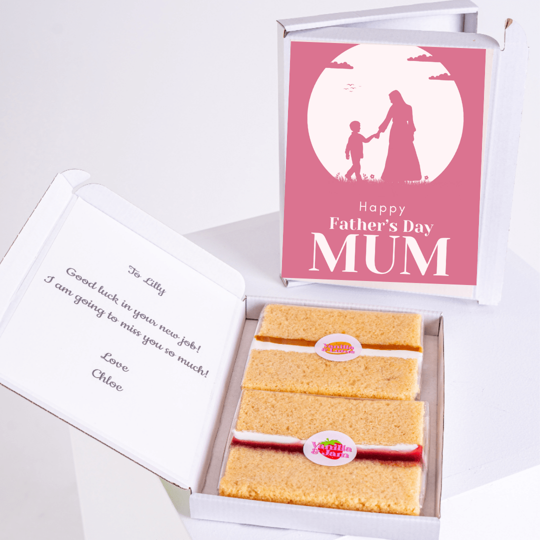 Father's Day gift box for Mum with cake and note