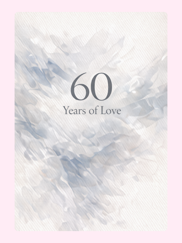 60 Years Of Love Diamond Anniversary Cake Card letterbox cake card with freshly baked cake slices