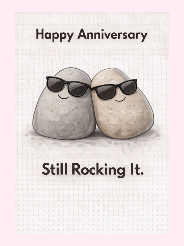 Still Rocking It Pebbles Funny Anniversary Cake Card letterbox cake card with freshly baked cake slices