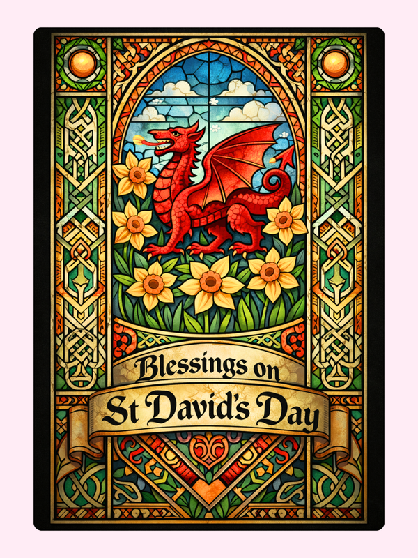 Stained Glass Blessings St David's Day Cake Card