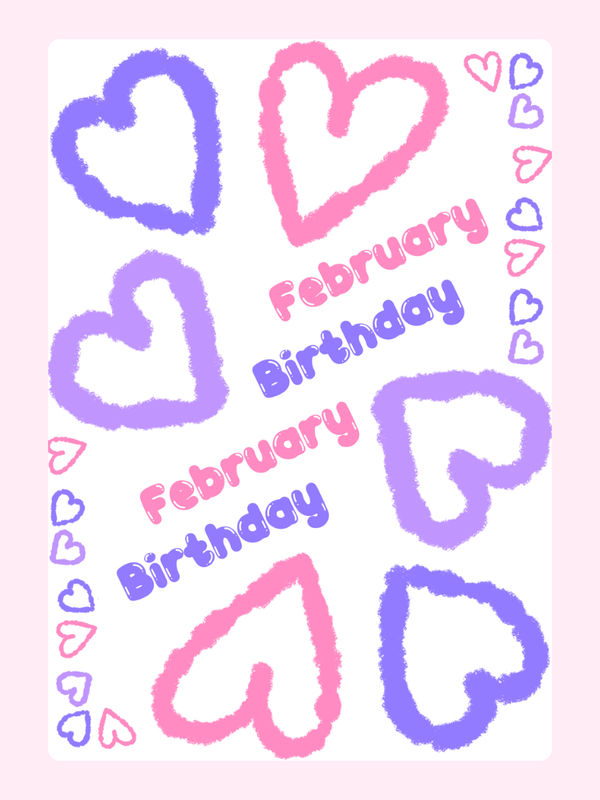 February Birthday card with hearts