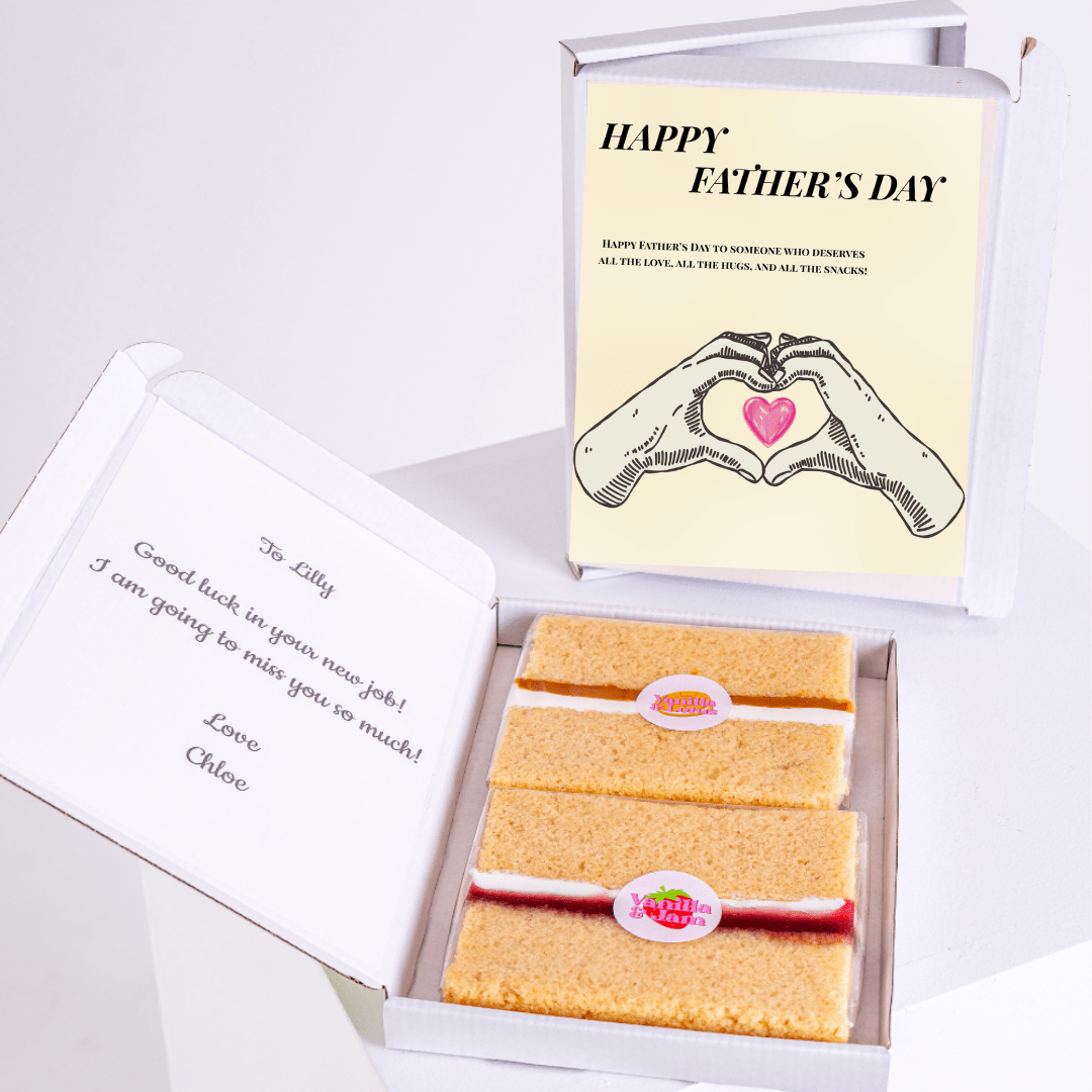 Father's Day gift for Lilly with cake and card, message from Chloe.