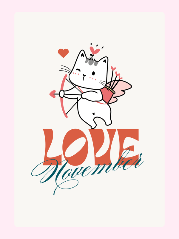 November Love Cat Cupid Illustration