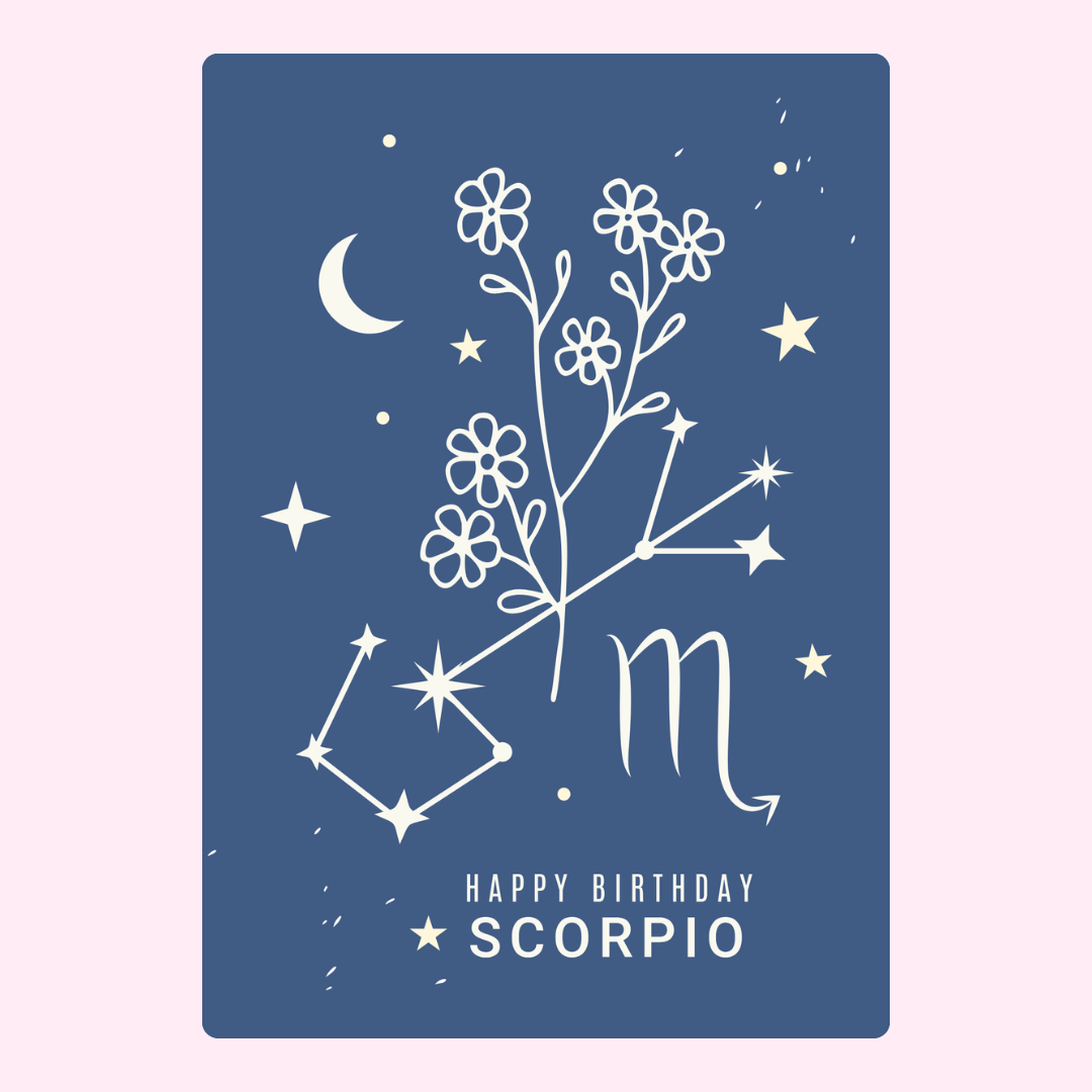 Happy Birthday Scorpio card with floral design