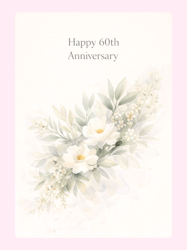 White Blossom 60th Anniversary Cake Card letterbox cake card with freshly baked cake slices