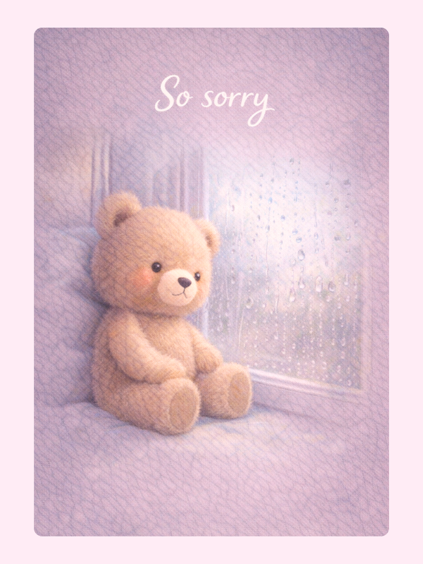 So Sorry Teddy At The Window Cake Card