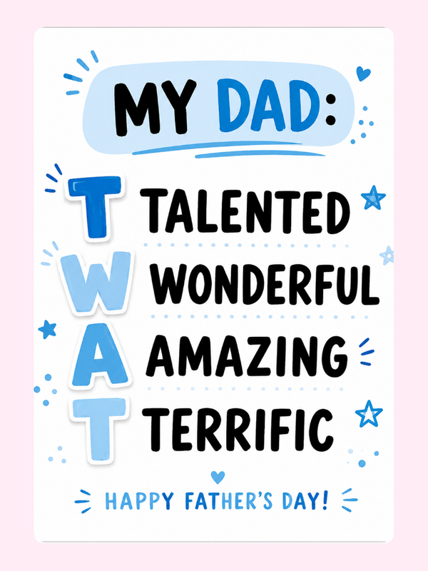 Talented and Wonderful Dad Cake Card letterbox cake card with freshly baked cake slices