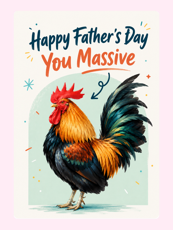 Massive Rooster Cake Card letterbox cake card with freshly baked cake slices