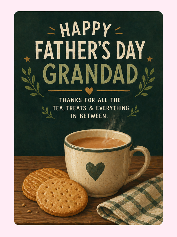 Warm Cuppa & Treats Grandad Cake Card, for grandparents