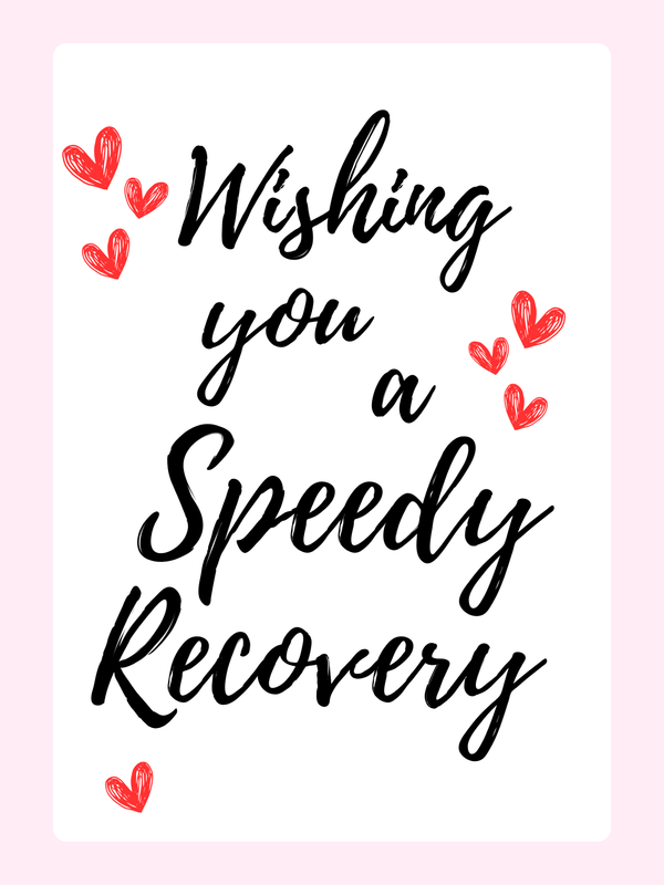 Speedy recovery card with red hearts
