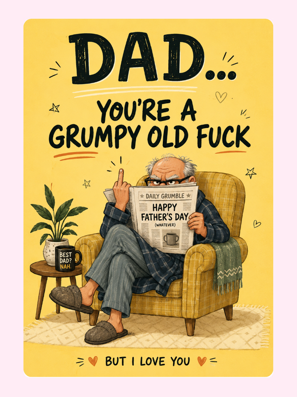 Love My Grumpy Dad Cake Card letterbox cake card with freshly baked cake slices