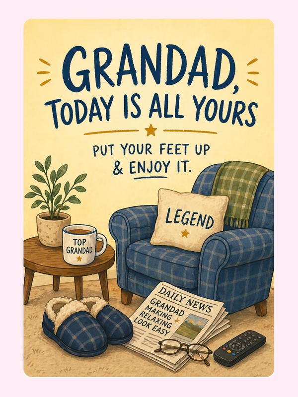 Cozy Armchair Relax Grandad Cake Card, for grandparents