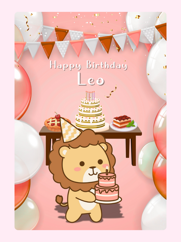 Happy Birthday Leo (Pink) letterbox cake card with freshly baked cake slices