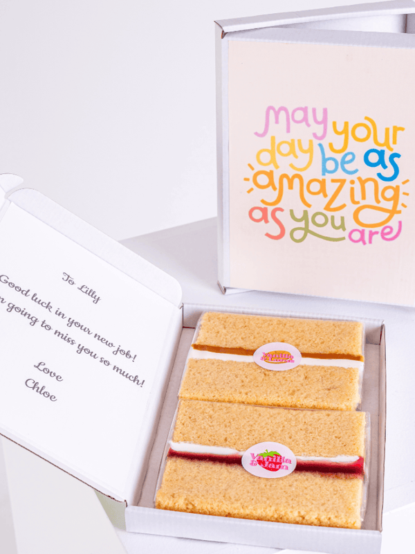 Gift box with cake and May your day be amazing card for Lilly.
